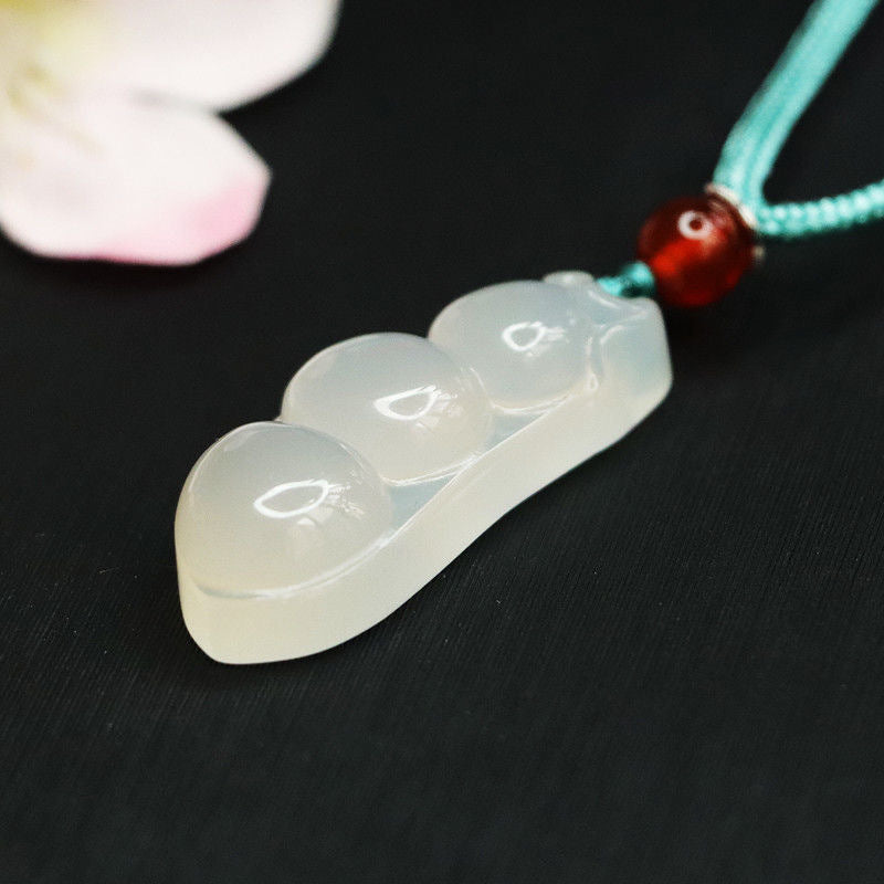 Natural Ice White Chalcedony Four Kidney Beans Pendant Jewelry