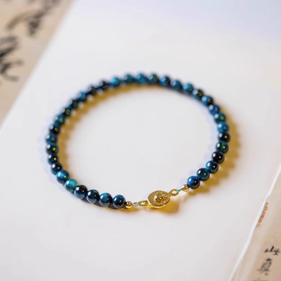 Blue Tiger Eye Stone Bracelet with Sterling Silver Needle