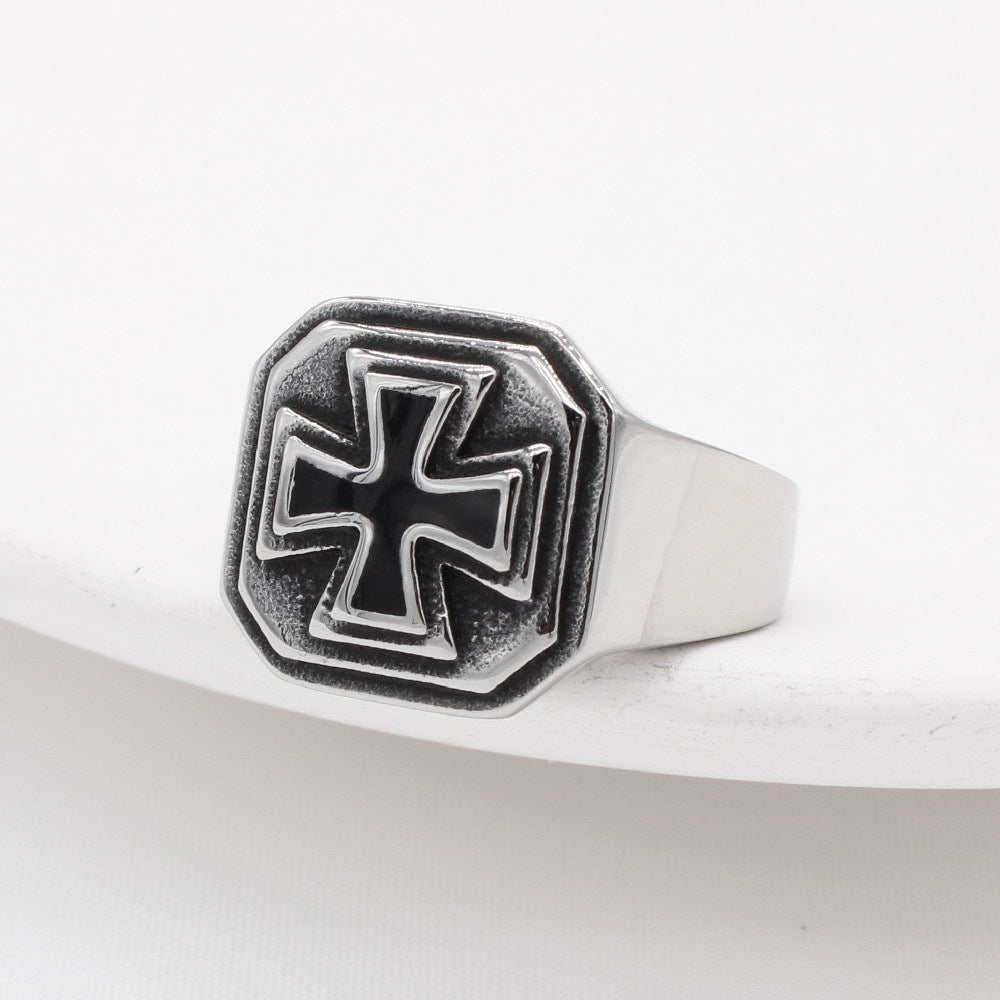 Iron Cross Square Titanium Steel Ring for Men