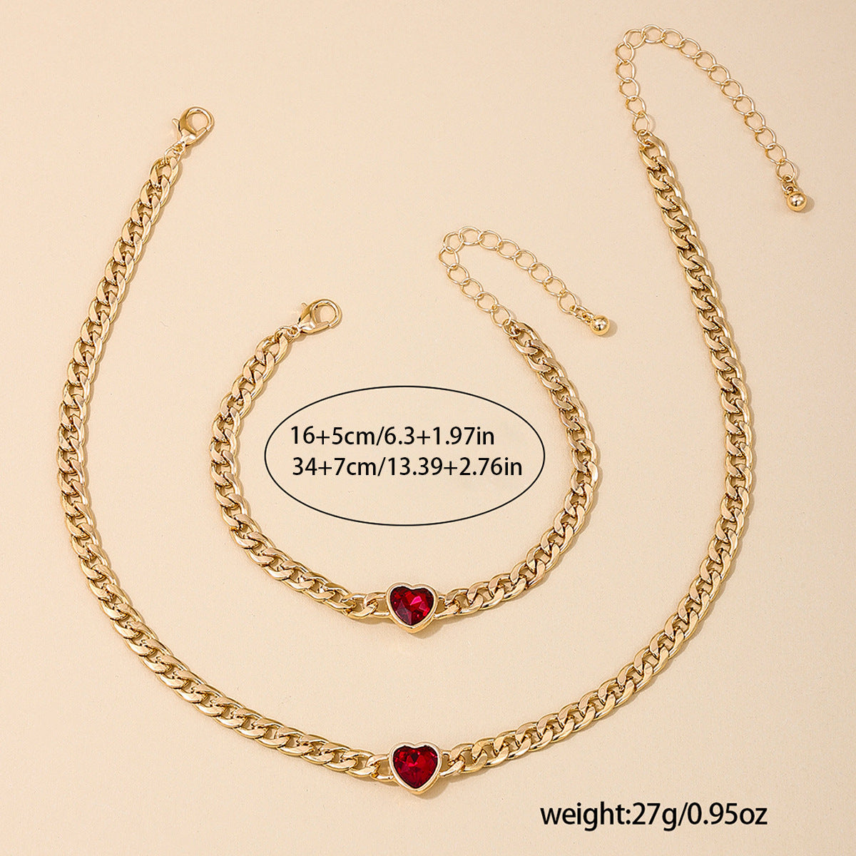 European Chic Red Love Metal Chain Jewelry Set - Vienna Verve Collection