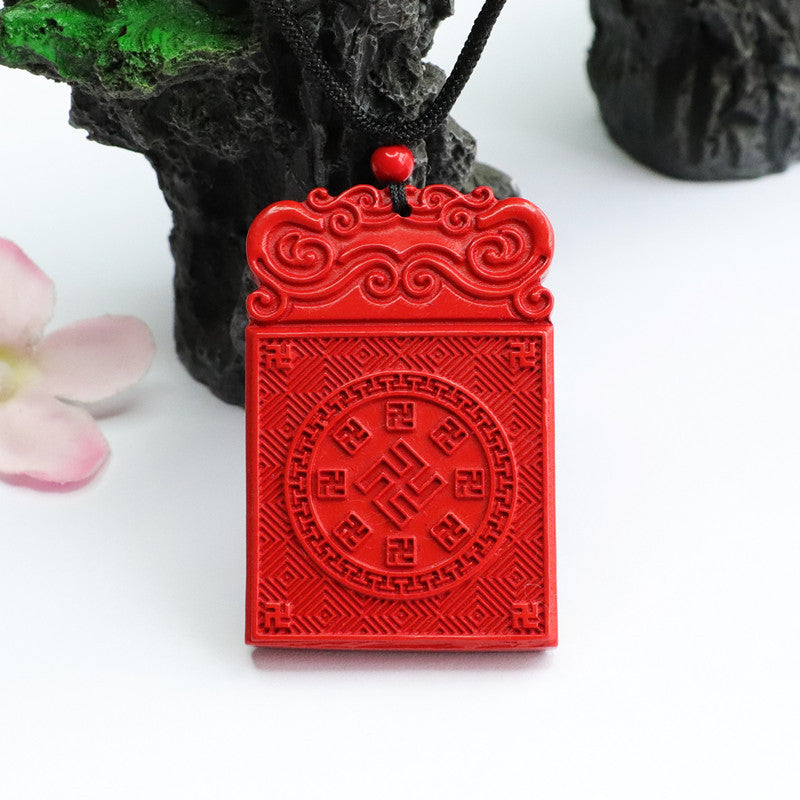 Auspicious Cloud Bagua Pendant with Red Sand and Cinnabar Stone