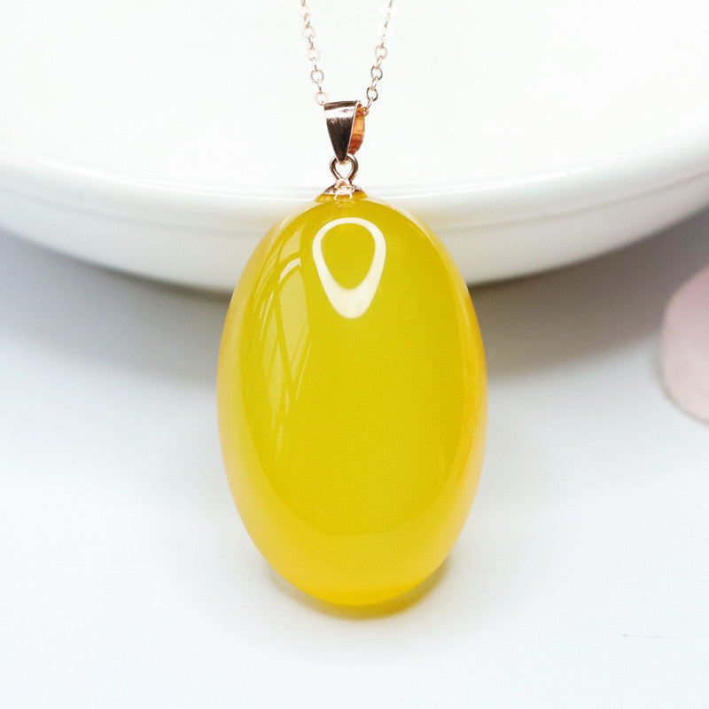 Pigeon Egg Yellow Chalcedony Sterling Silver Necklace with Rose Gold Accent