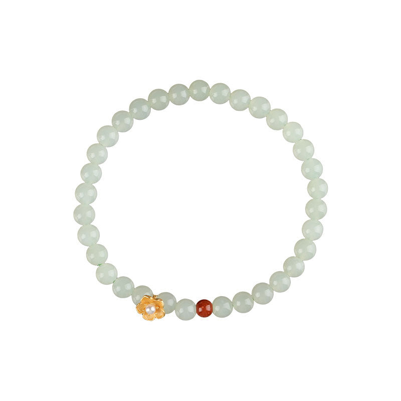 Fortune's Favor Sterling Silver Hetian Jade Bracelet with Lotus Design