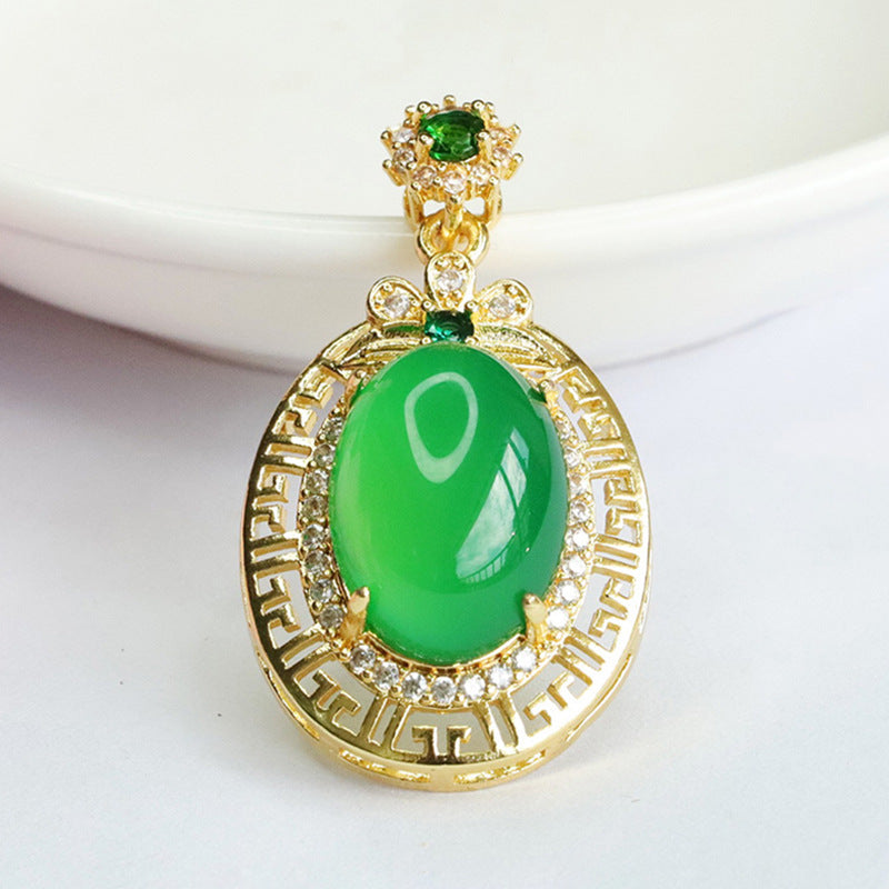 Green Chalcedony Clover Zircon Pendant with Sterling Silver