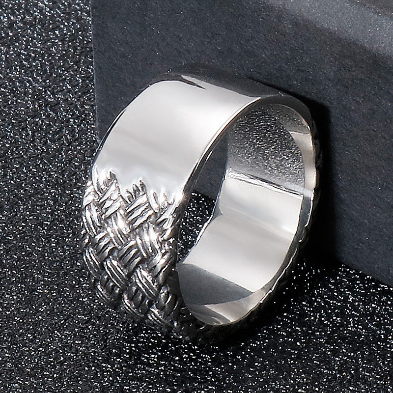 Personalized Punk Retro Woven Pattern Titanium Steel Ring for Men - Wholesale Stainless Steel Jewelry from European and American Manufacturers