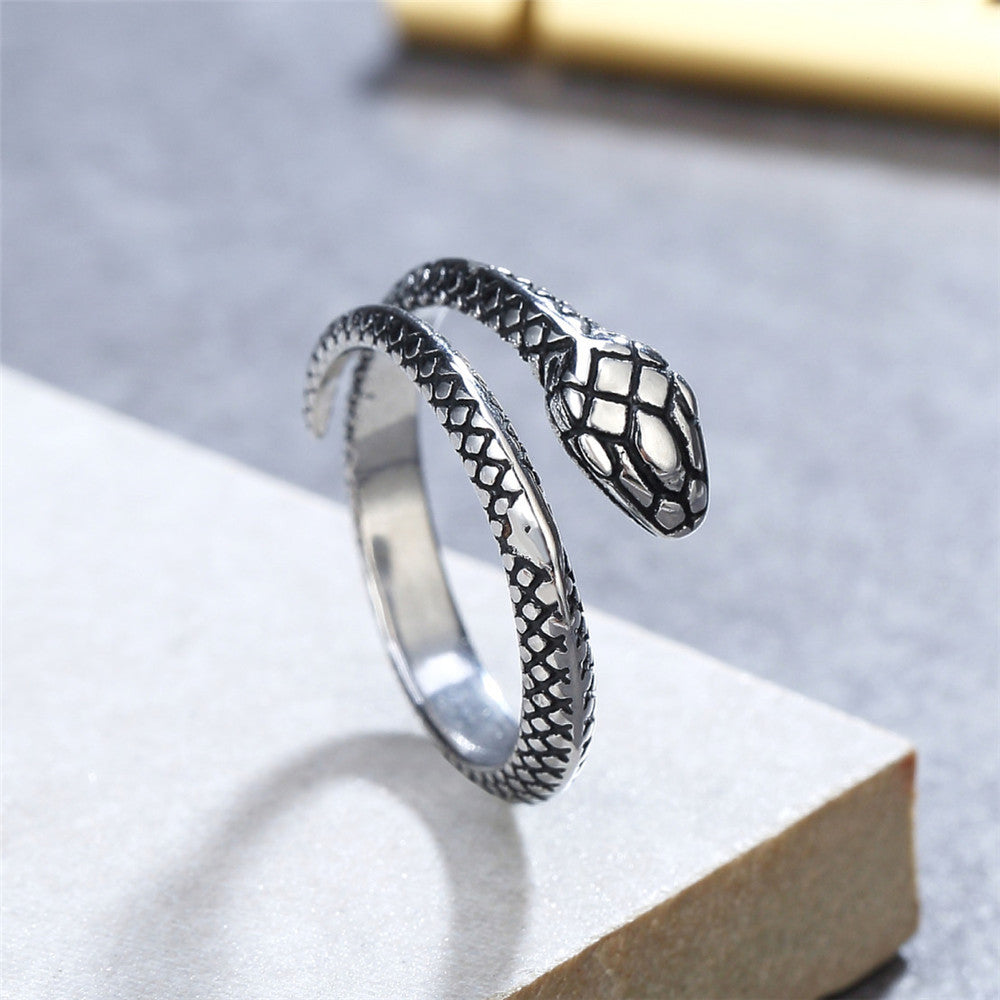 Retro Little Python Snake Titanium Steel Ring for Men