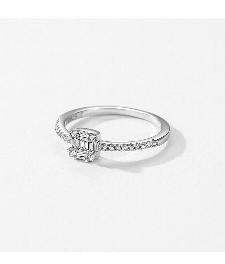 Small Fresh and Simple Stacked Zircon Sterling Silver Ring Set for Women