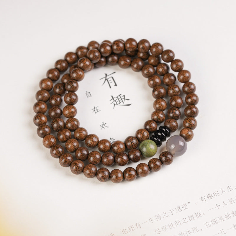 Golden Silk Sandalwood Beaded Bracelet with Small Female Student Buddha Beads