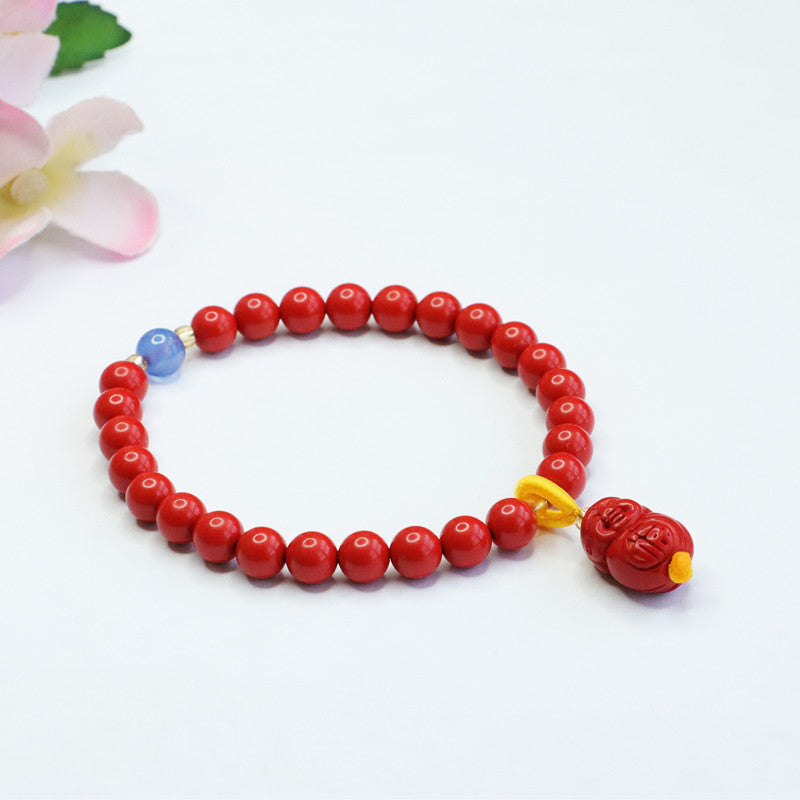 Cinnabar Buddha Blessing Red Sand Sterling Silver Bracelet