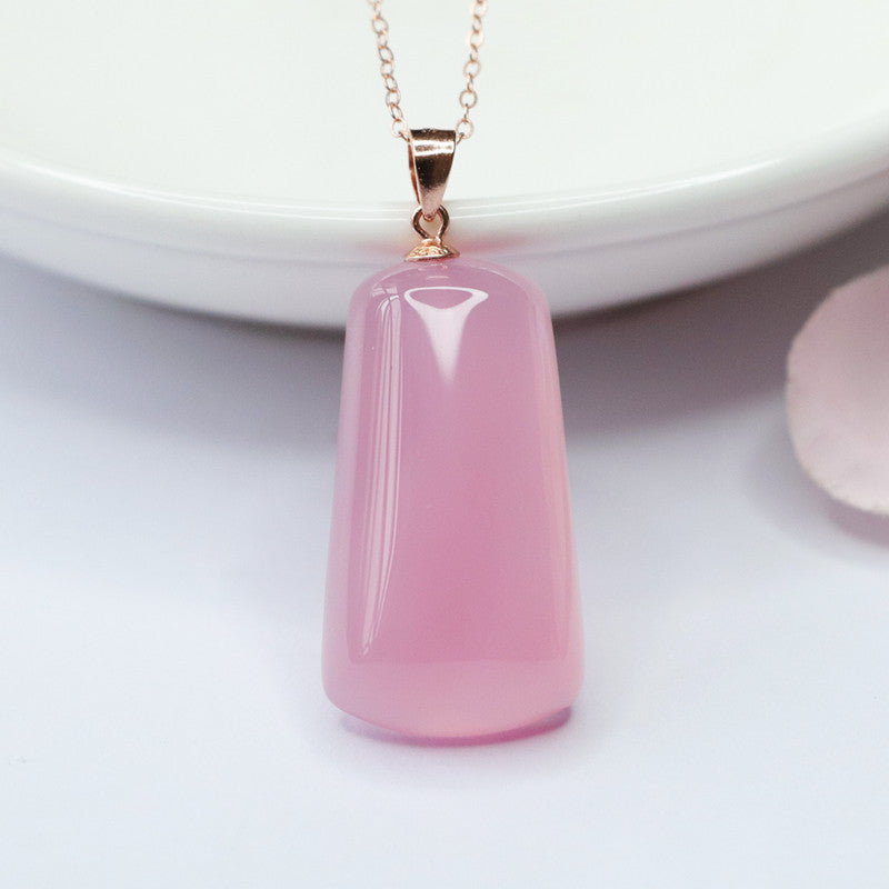 Rose Gold Necklace with Chalcedony Trapezoid Pendant