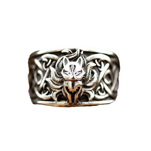 Celtic Knot Design Titanium Steel Ring for Men - Vintage Viking Fox Handcrafted Jewelry