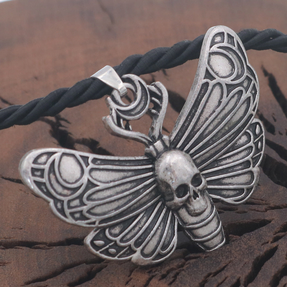 Gothic Butterfly and Skull Pendant Necklace - Norse Legacy Collection