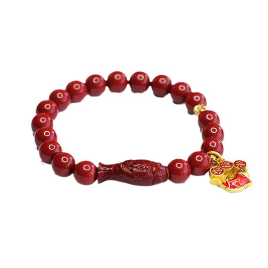 Cinnabar Stone Koi Bracelet