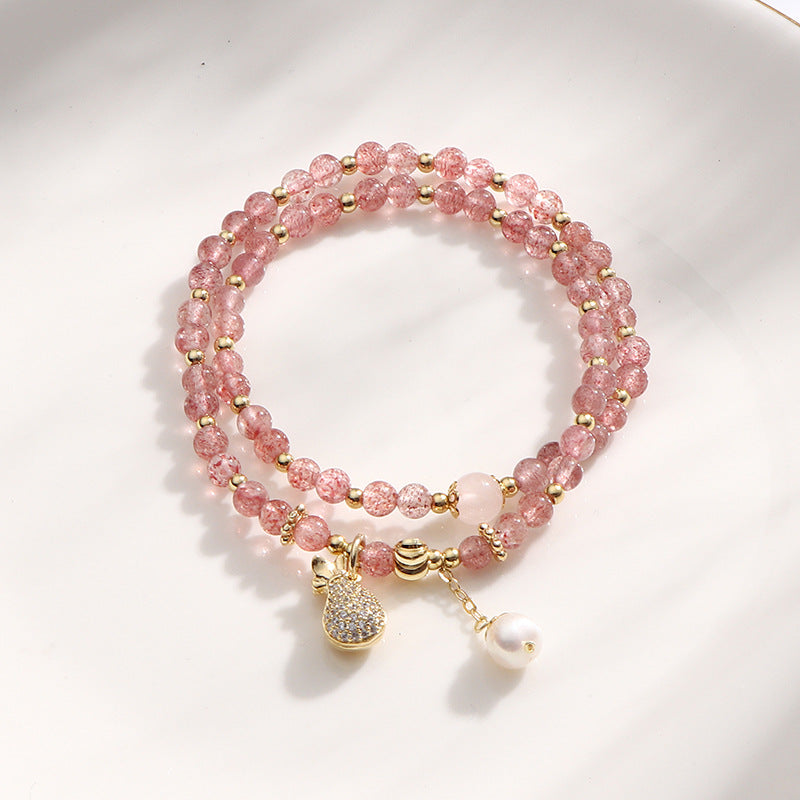 Fortune's Favor Crystal Bracelet with Strawberry Charm