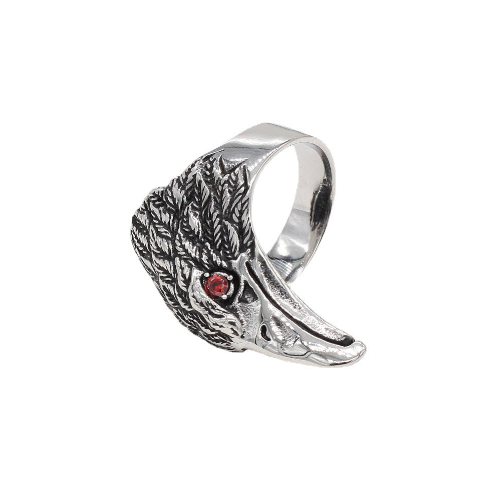 Red Eye Zircon Eagle Titanium Steel Ring for Men