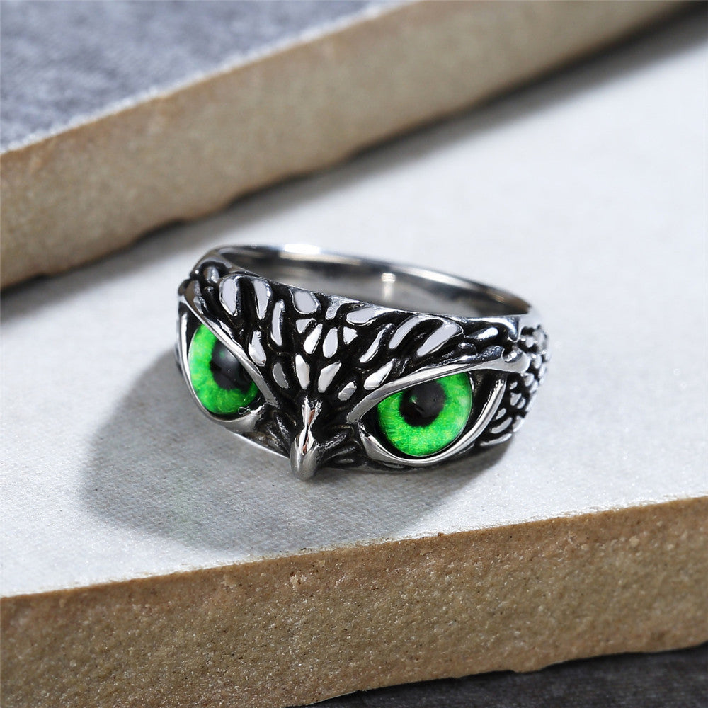 Personality Vintage Halloween Owl Titanium Steel Ring for Men