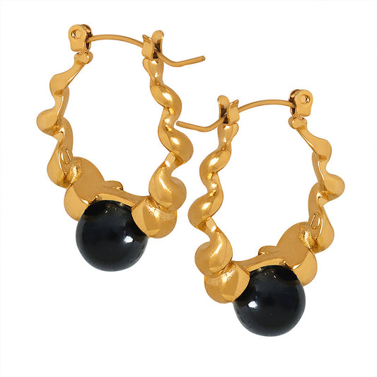 Retro U-Shaped Black Bead Earrings with Irregular Thread - Stylish Jewelry for Women