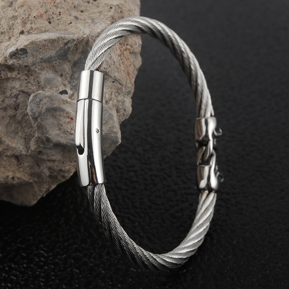 Titanium Steel Double Skull Bracelet for Men - Trendy Fashion Statement from Europe and the USA