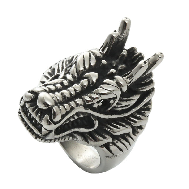 Titanium Steel Dragon Ring for Men – Retro Punk Chinese Style Domineering Faucet Jewelry