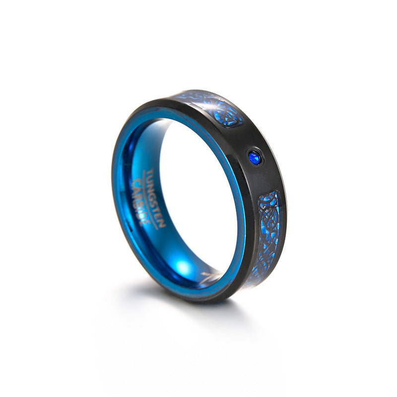 Dragon Pattern Carbon Fiber Men's Ring with Zircon Inlay