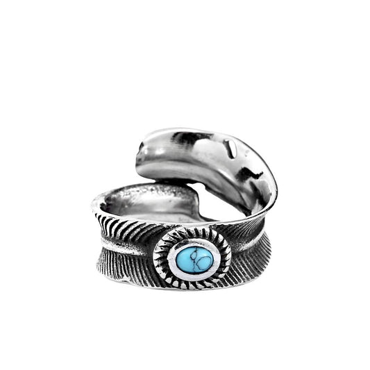 Takahashi Goro Men's Retro Titanium Steel Open Ring with Turquoise Accent