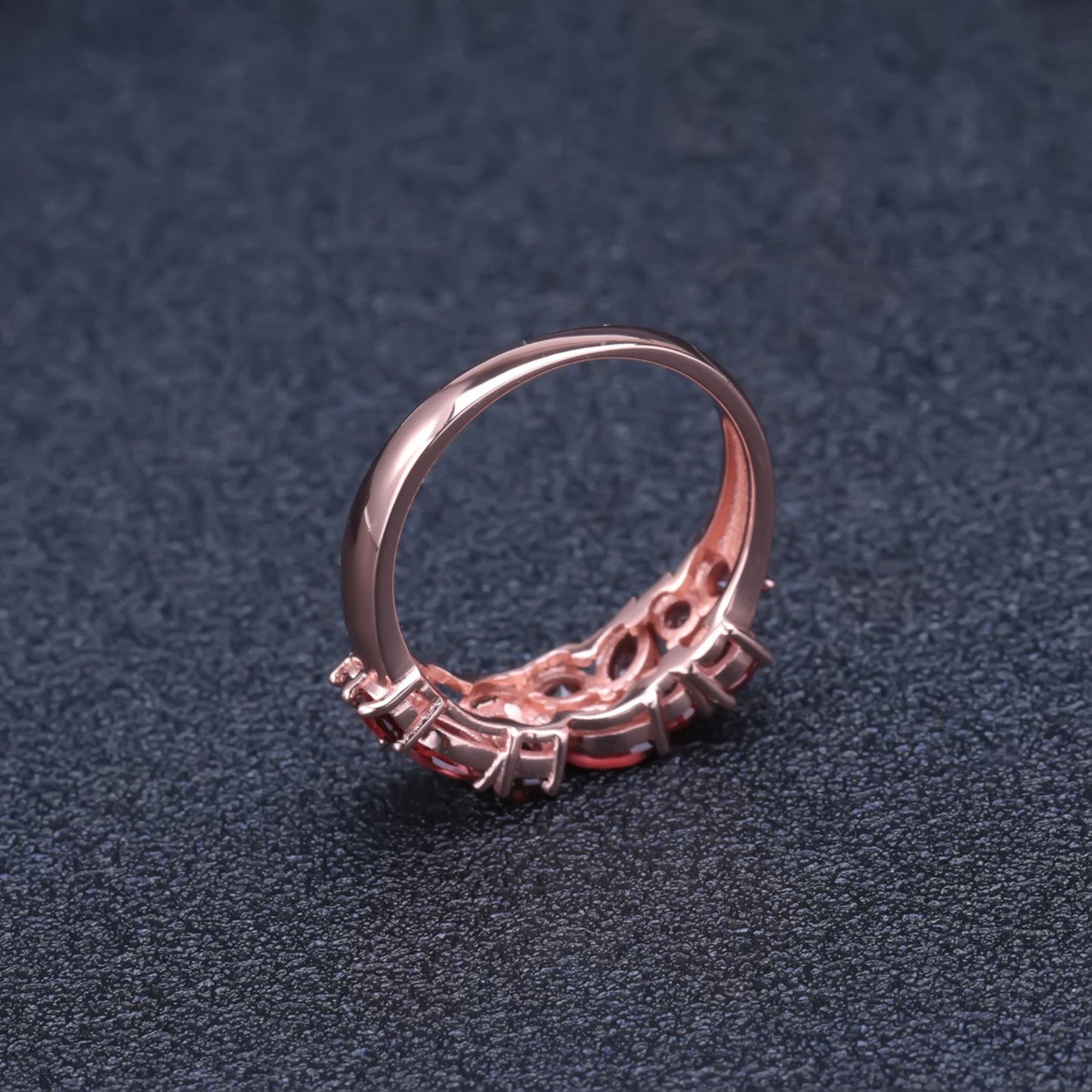 Natural Garnet Plated Rose Gold Silver Ring