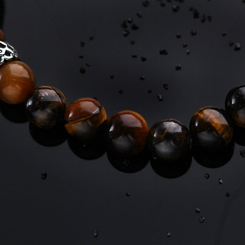 Retro European and American Men's Buddha Head Tiger Eye Beads Bracelet in Titanium Steel