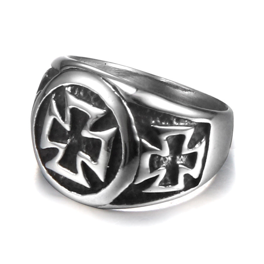 Stylish Retro Titanium Steel Cross Ring for Men - Personalized Stainless Steel Jewelry