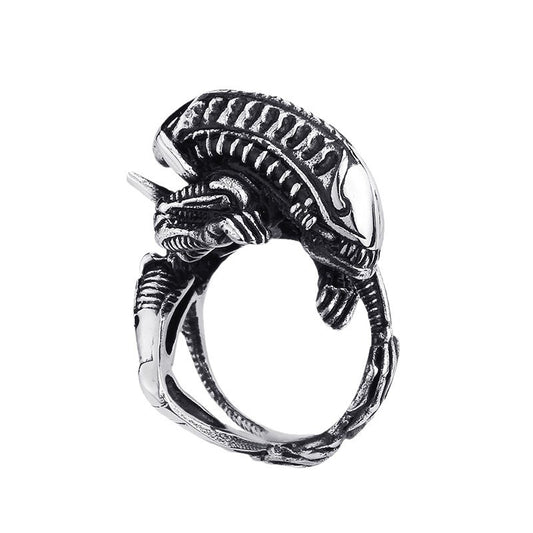 Men's Three-Dimensional Alien Titanium Steel Ring - Unique Film & TV Inspired Accessory