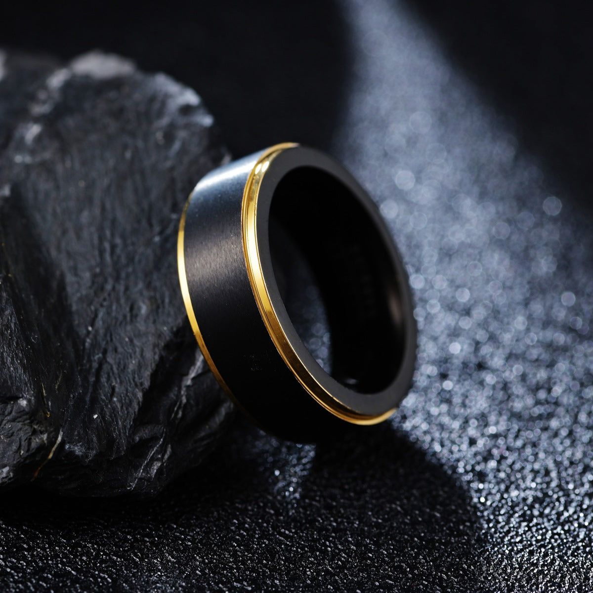 Black Gold Tungsten Steel Men's Ring - Standard Size 6-13 - European Design - Wholesale Jewelry for Men