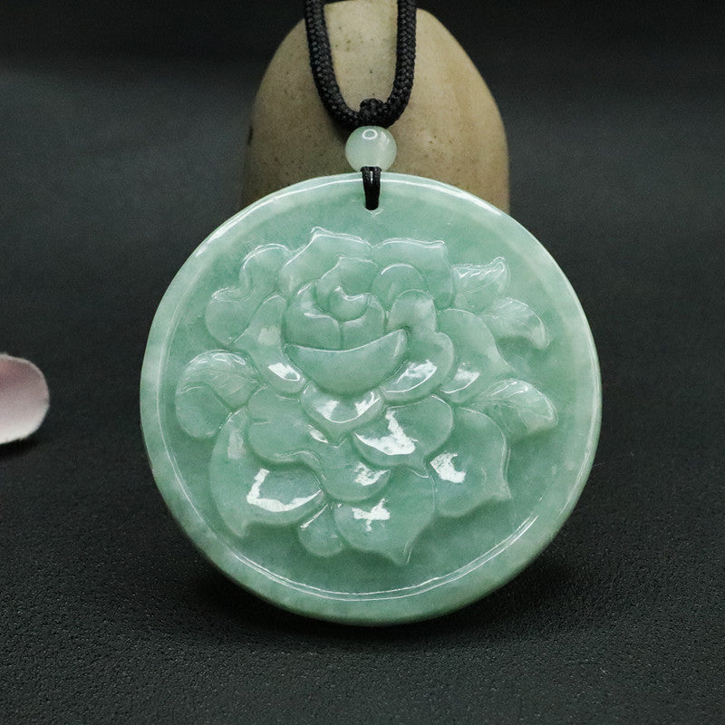 Exquisite Natural Jade Rose Sterling Silver Pendant - Fortune's Favor