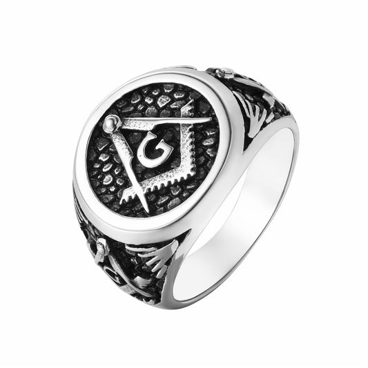 Personalized Retro Freemasonry Titanium Steel Ring for Men - European and American Wholesale Jewelry