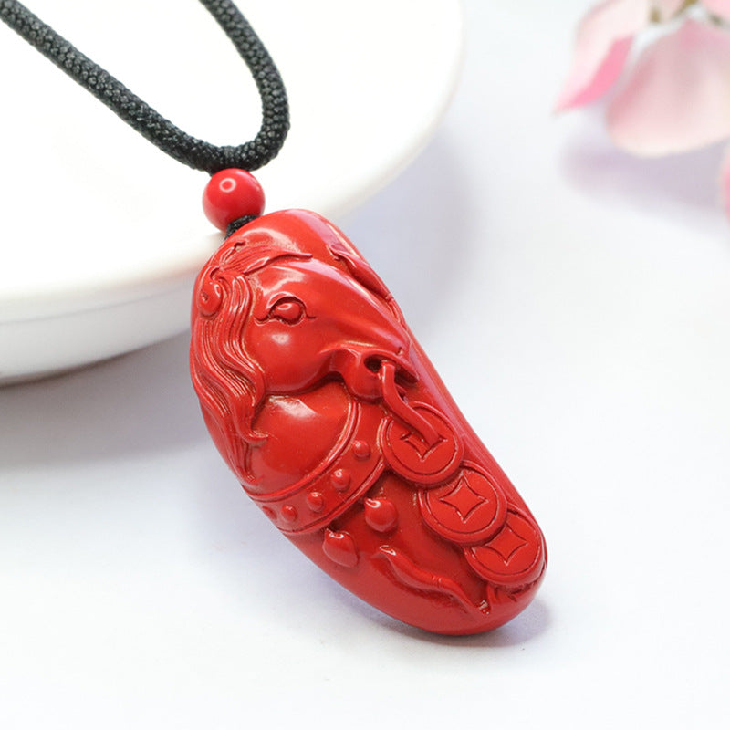 Cinnabar Stone Wealth Horse Pendant