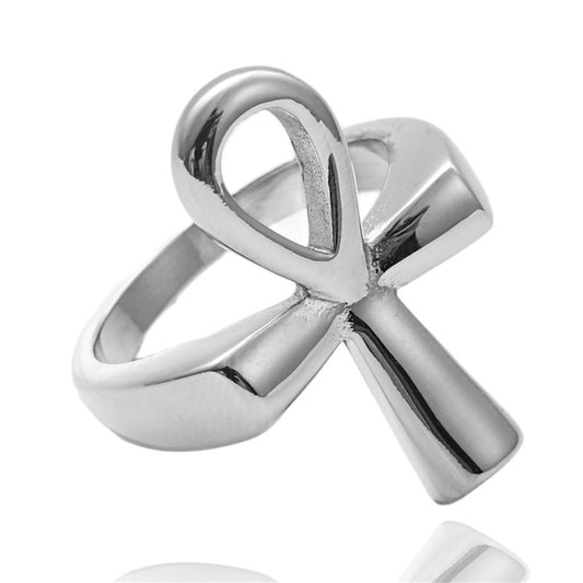 Titanium Steel Egyptian Cross Ring - Retro Men's Pharaoh Accessory