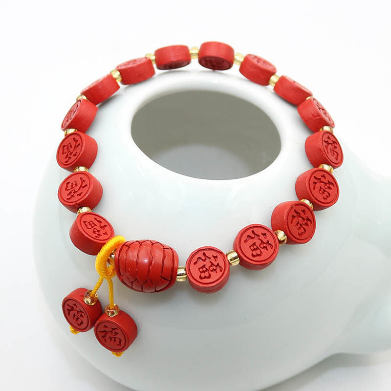 Red Sand and Sterling Silver Cinnabar Blessing Bracelet