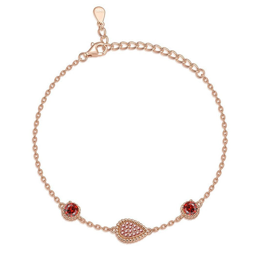 Water Droplet Pendant Round Red Garnet Sterling Silver Bracelet