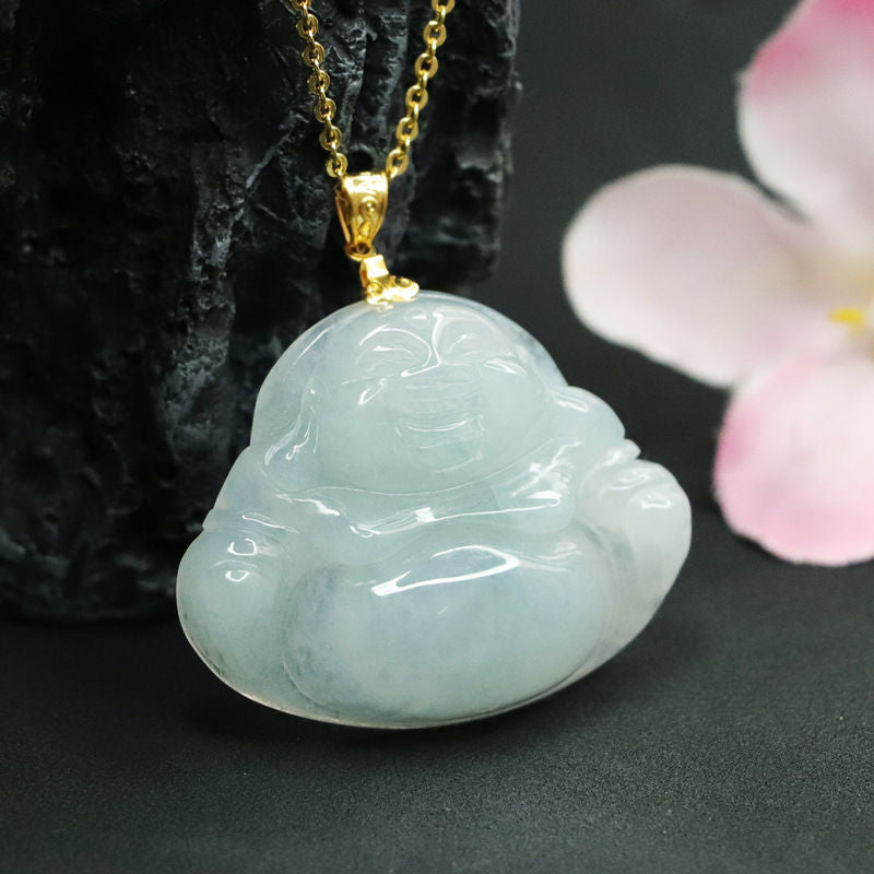 Buddha Jade Necklace - Sterling Silver Natural Jade Pendant.