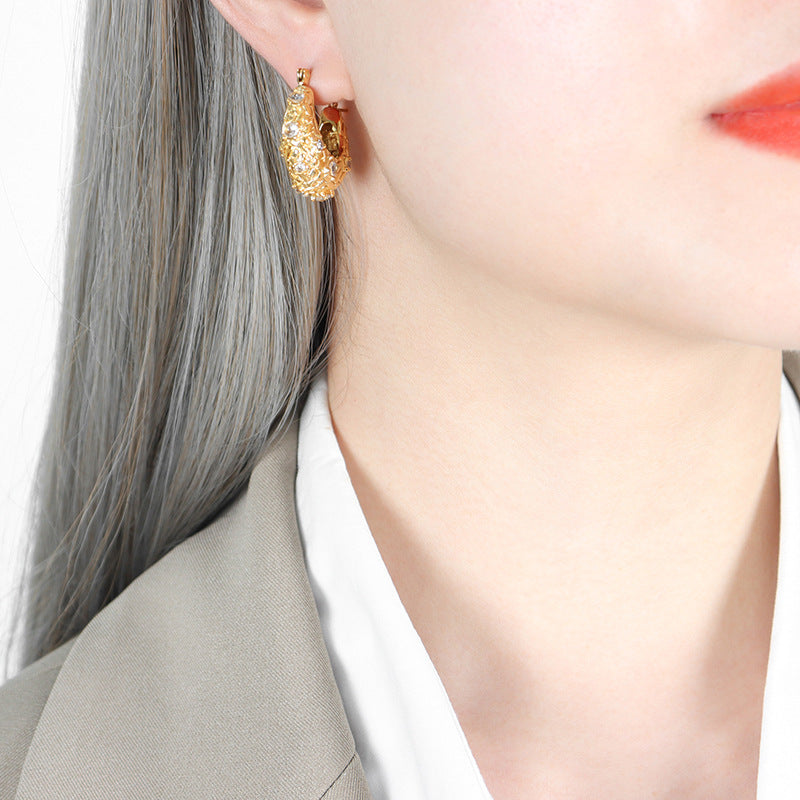 Golden Retro Zircon Inlay Earrings with Creative Personality