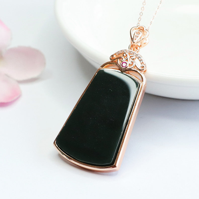 Jade Trapezoid Necklace with Sterling Silver Detail