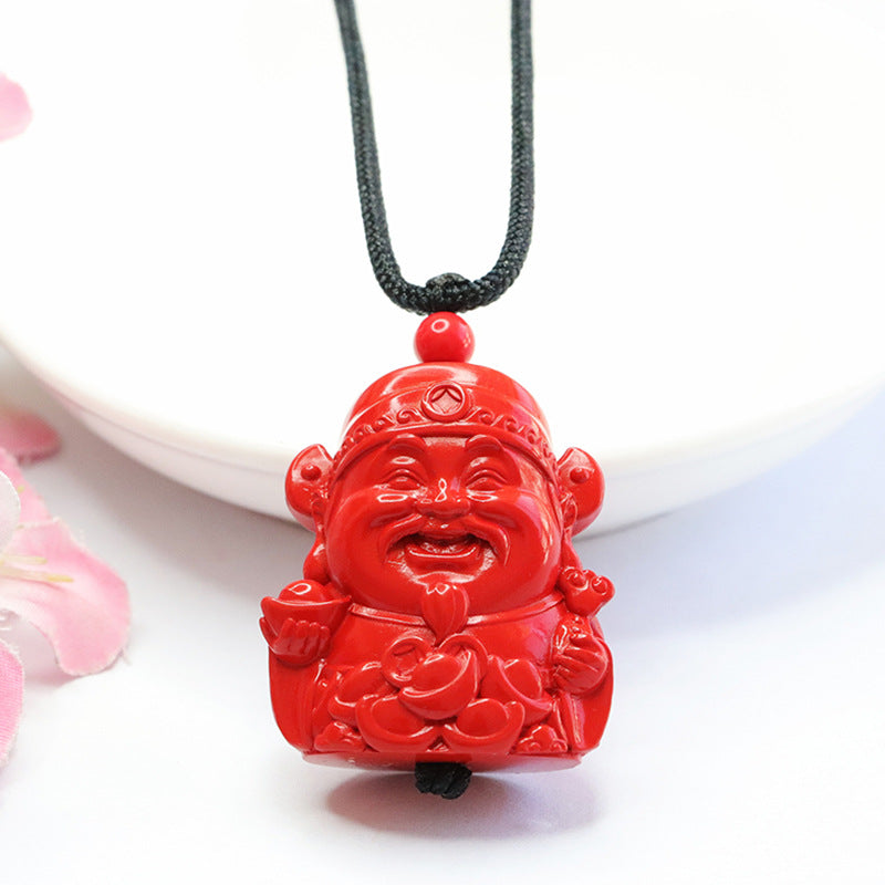 Red Sand God of Wealth Sterling Silver Pendant with Cinnabar Stone