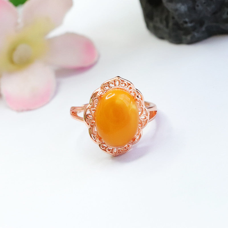 Amber Beeswax Sterling Silver Hollow Ring - Fortune's Favor Collection