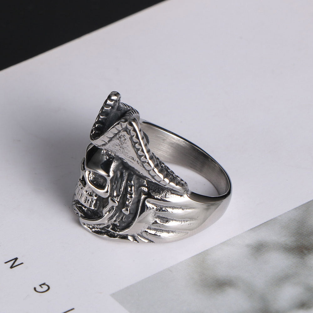 Titanium Steel Angel and Demon Skull Ring for Men - Old Devil Head Design