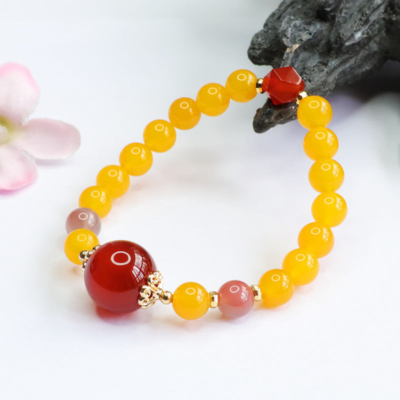 Fortune's Favor Sterling Silver Bracelet with Yellow Chalcedony and Red Agate Facet