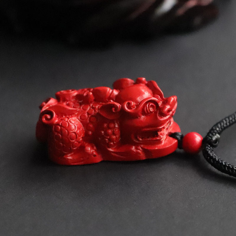 Cinnabar Swallowing Gold Beast Sterling Silver Pendant