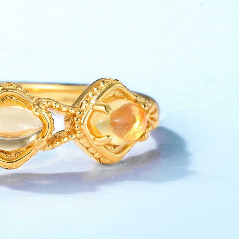 Yellow Crystal Square Opening Sterling Silver Ring