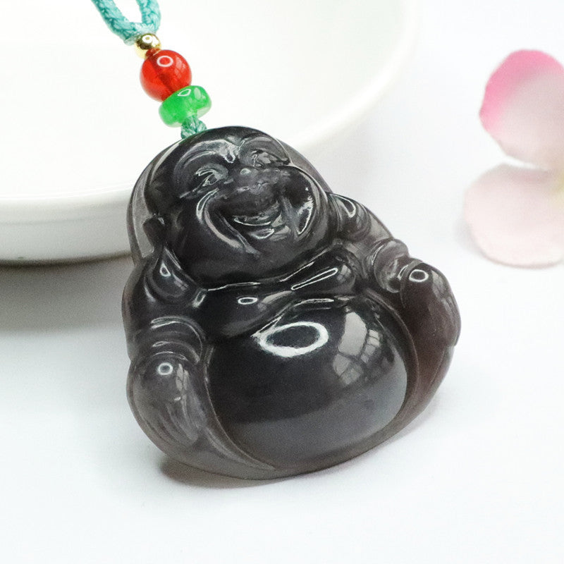 Maitreya Buddha Pendant with Hetian Jade and Sterling Silver Necklace - Fortune's Favor Collection