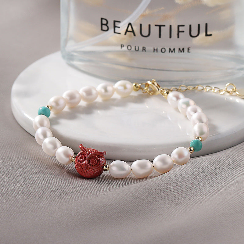 Fortune's Favor Cinnabar, Turquoise, and Freshwater Pearl Bracelet in Sterling Silver