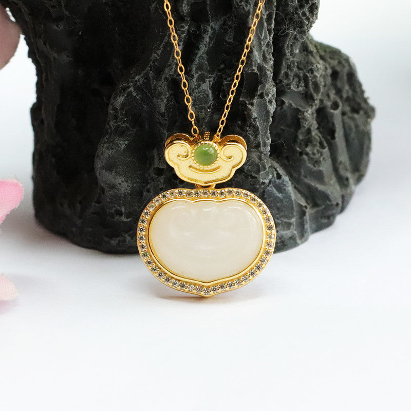 White Jade Ruyi Necklace with Sterling Silver Chain