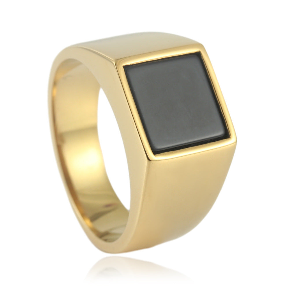 Retro Black Titanium Steel Square Ring for Men - European and American Style