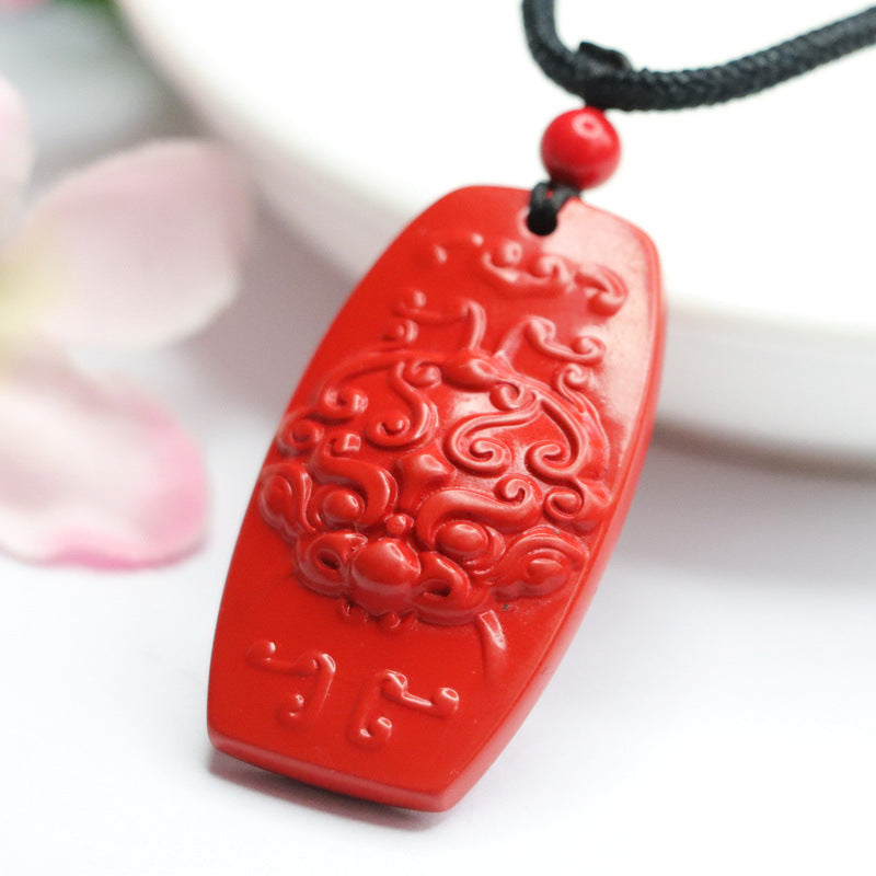 Vermilion Sand Pendant with Pixiu and Gold Beast - Symbol of Prosperity and Protection